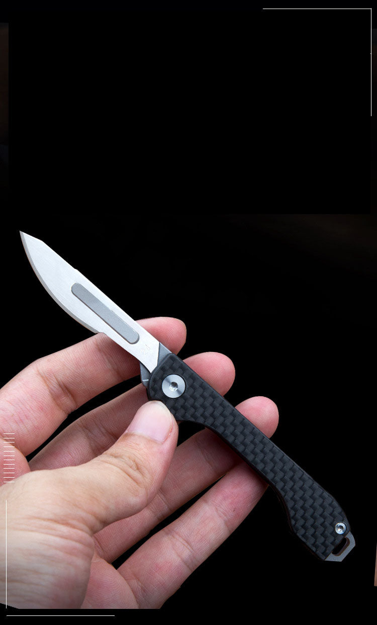 Couteau de boîte en fibre de carbone avec gravure sur corde coupée Couteau Mini extérieur multifonctions pliage