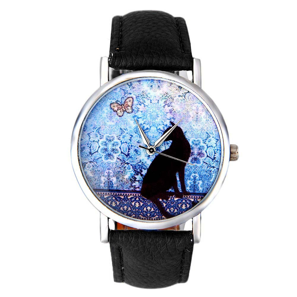 Mignon petit chat frais modèle Quartz montre en cuir Étudiante montre couple