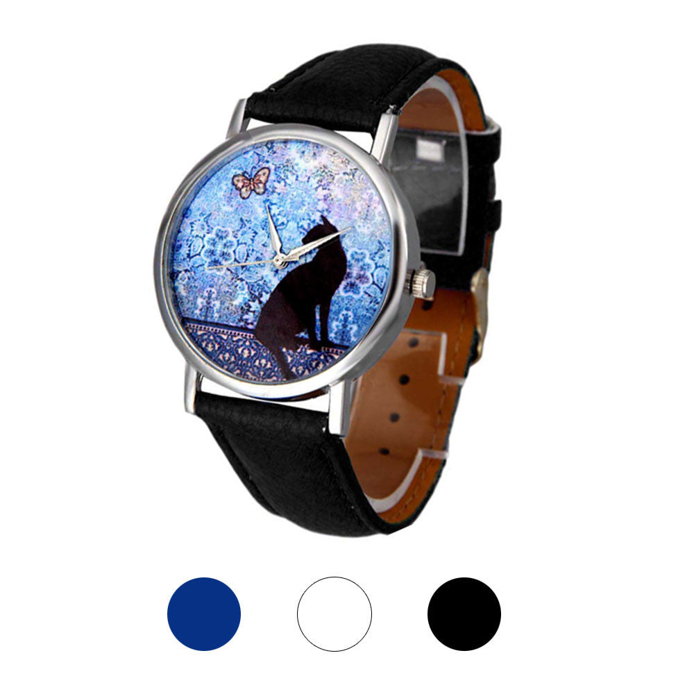 Mignon petit chat frais modèle Quartz montre en cuir Étudiante montre couple