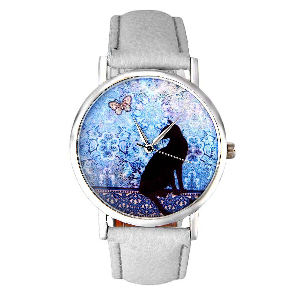 Mignon petit chat frais modèle Quartz montre en cuir Étudiante montre couple