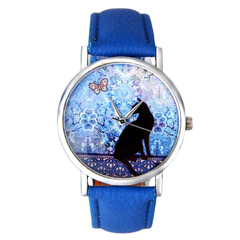 Mignon petit chat frais modèle Quartz montre en cuir Étudiante montre couple