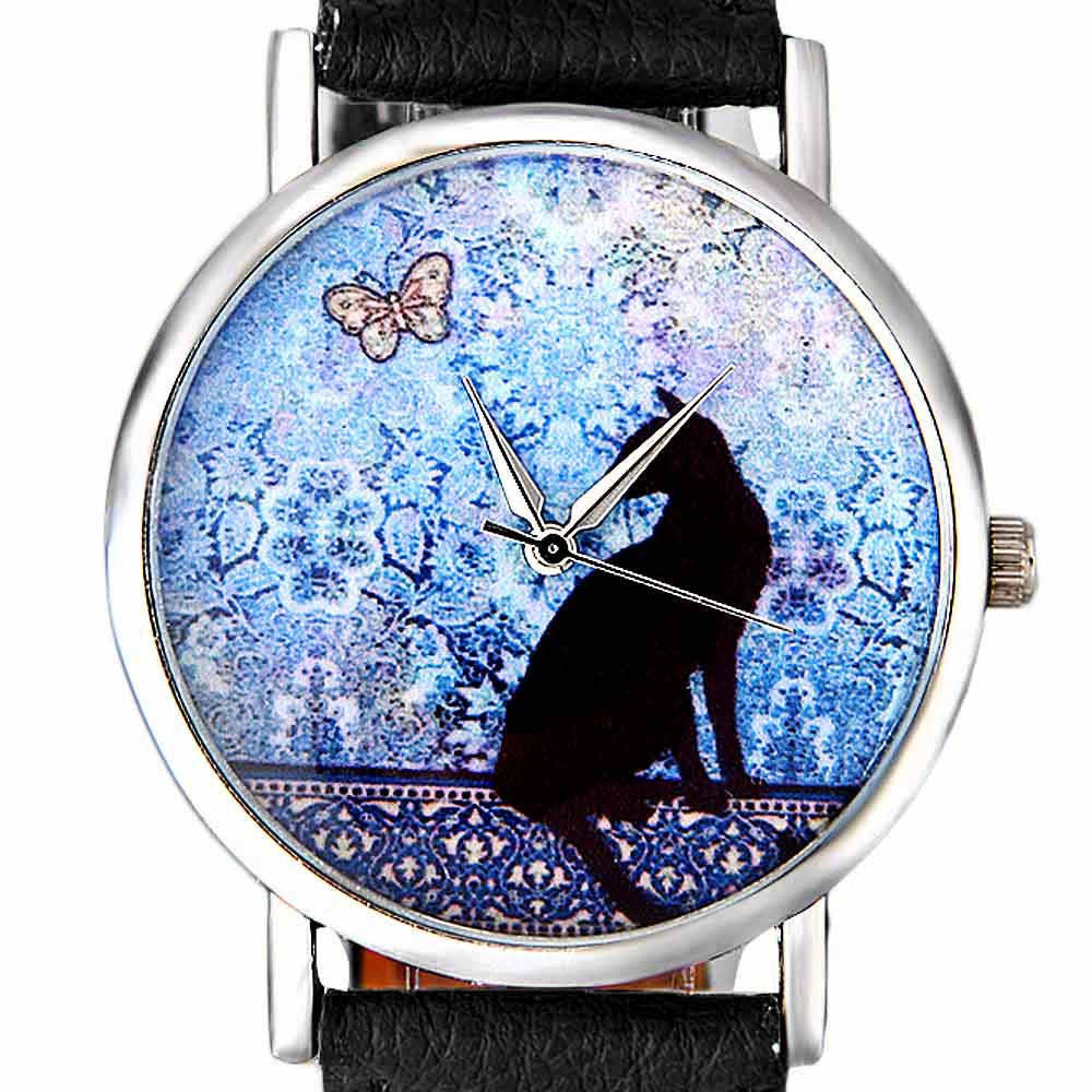 Mignon petit chat frais modèle Quartz montre en cuir Étudiante montre couple
