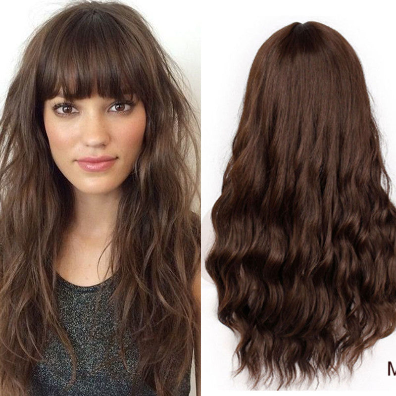 Couleur solide Perruque à cheveux longs Européen et américain Femmes mi-longueur cheveux bouclés