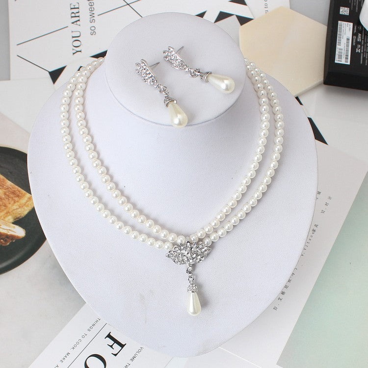 Bijoux européens et américains Bride Pearl Crystal avec collier à col court