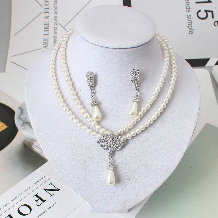 Bijoux européens et américains Bride Pearl Crystal avec collier à col court