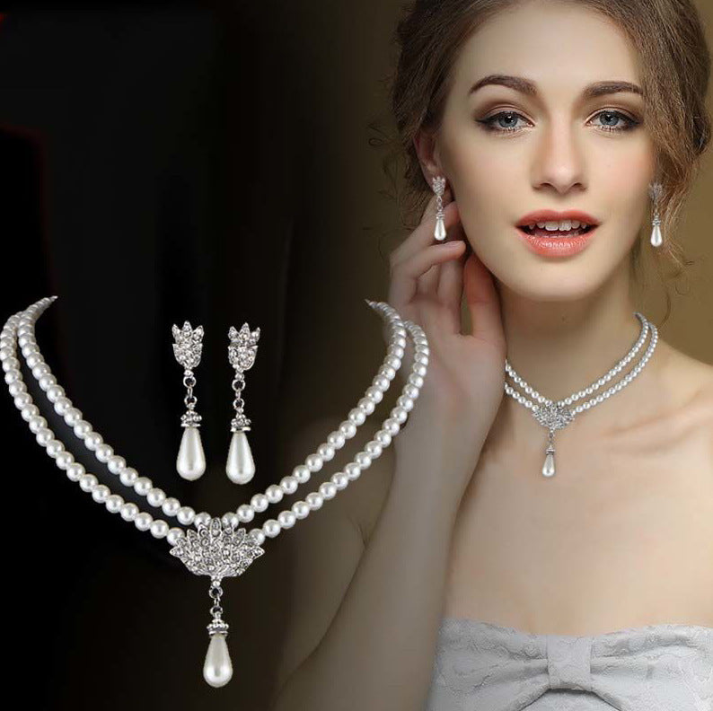 Bijoux européens et américains Bride Pearl Crystal avec collier à col court