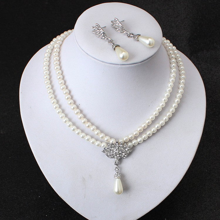 Bijoux européens et américains Bride Pearl Crystal avec collier à col court
