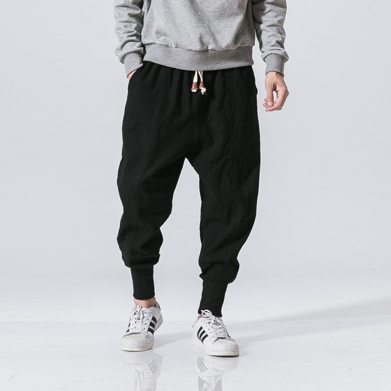 Chinese Style Harem Pantalon Homme Streetwear Casual Joggers Mens Pantalon coton Lin Sweatpants