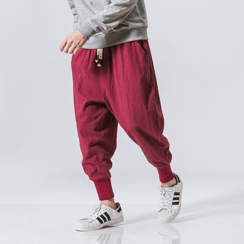 Chinese Style Harem Pantalon Homme Streetwear Casual Joggers Mens Pantalon coton Lin Sweatpants