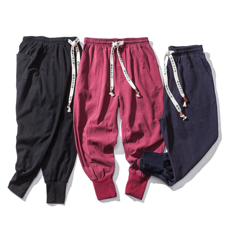 Chinese Style Harem Pantalon Homme Streetwear Casual Joggers Mens Pantalon coton Lin Sweatpants