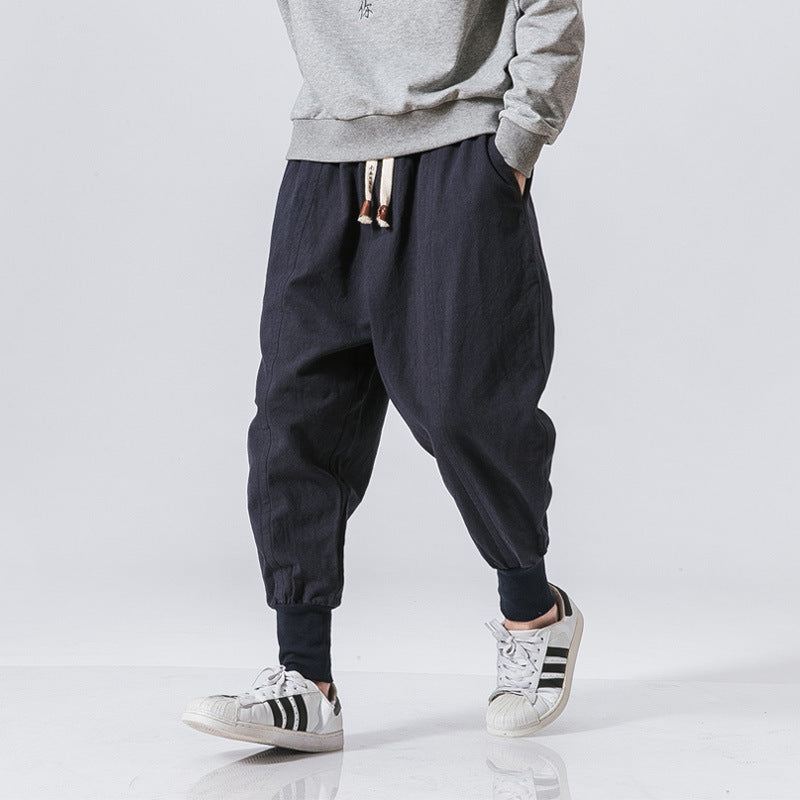 Chinese Style Harem Pantalon Homme Streetwear Casual Joggers Mens Pantalon coton Lin Sweatpants