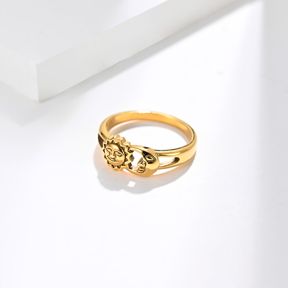 Unisexe Hommes Femmes Anneaux Moon Sun Design Acier inoxydable Rose Or Couleur Argent Grand siz américain
