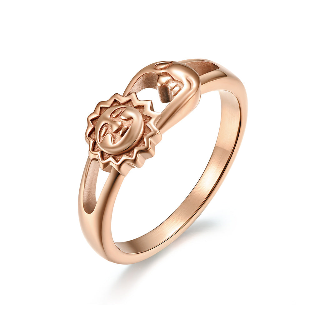 Unisexe Hommes Femmes Anneaux Moon Sun Design Acier inoxydable Rose Or Couleur Argent Grand siz américain