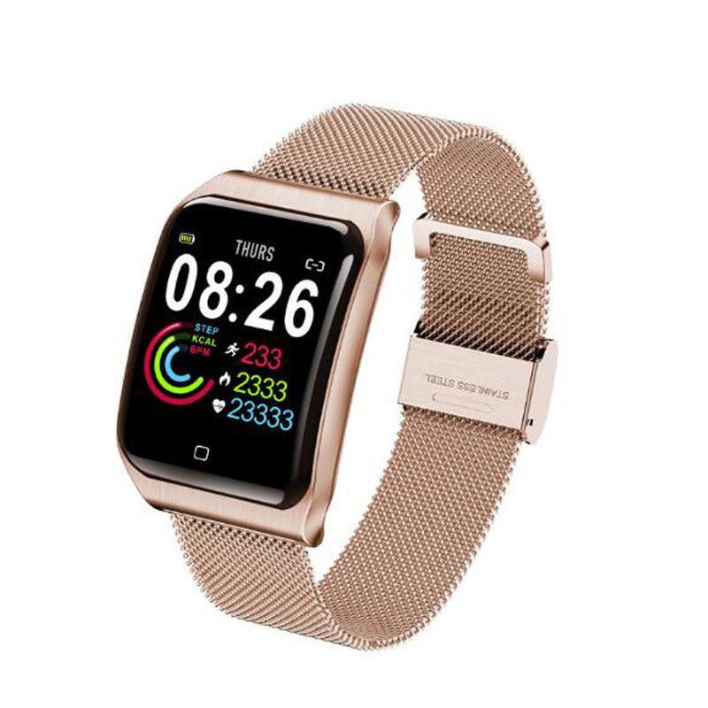 F9 écran couleur Bracelet intelligent Grand écran métal ceinture coeur taux de pression artérielle Waterproo