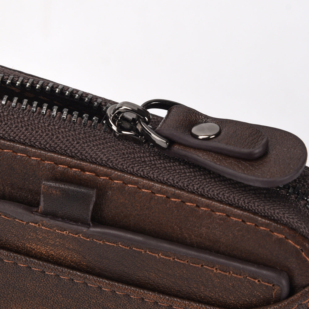 Porte-monnaie en cuir court pour homme Portefeuille rétro pour homme Porte-monnaie verticale Zipper