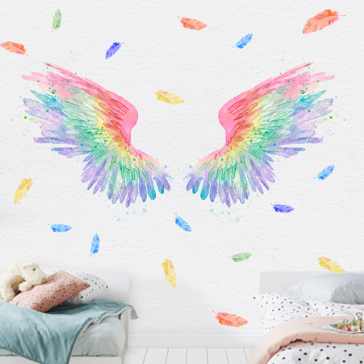 Couleur colorée Angel Wings Net Red Wall Stickers Ins Wind Photo Wall Décoration