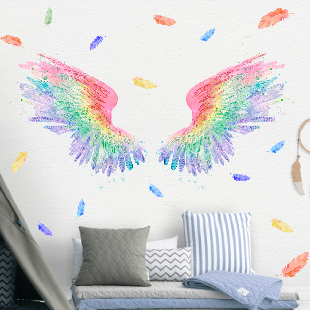 Couleur colorée Angel Wings Net Red Wall Stickers Ins Wind Photo Wall Décoration