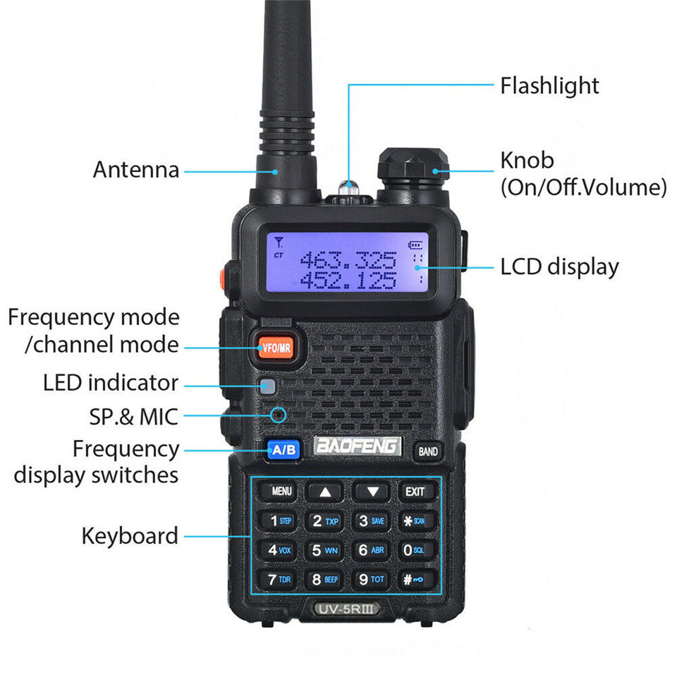 Baofeng Uv-5R Trois segments Walkie Talkie Vhf 220-226Mhz Fréquence Uhf Double Antenne Walkie