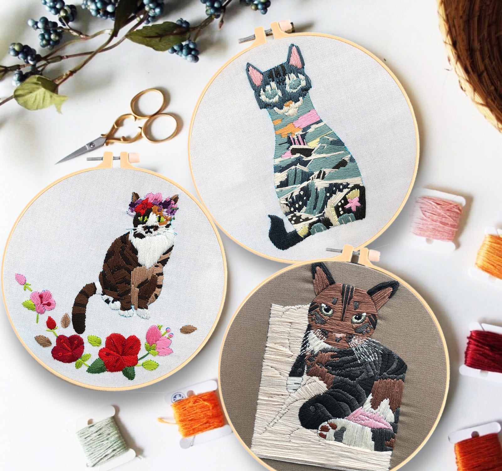 Original- Cat Diy handmade Creative Novice Débutant Broderie européenne à trois dimensions