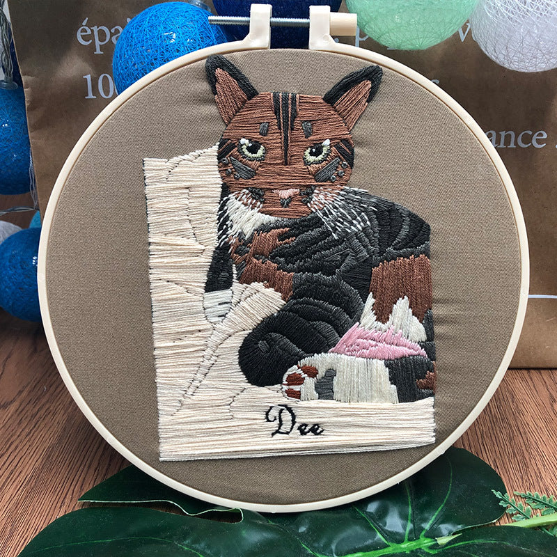 Original- Cat Diy handmade Creative Novice Débutant Broderie européenne à trois dimensions