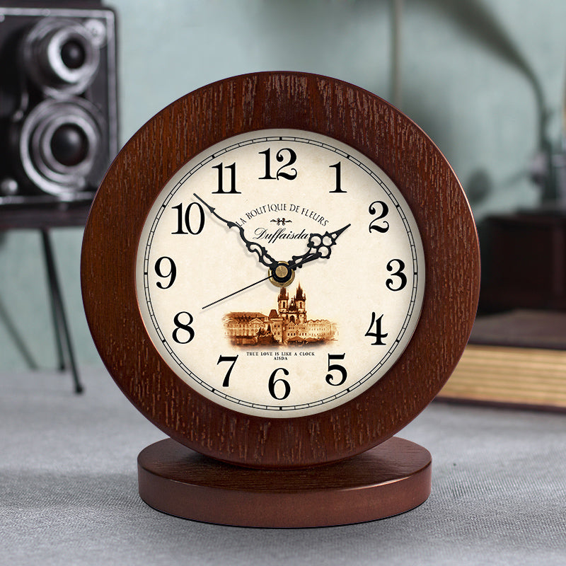 Salon American simple horloge en bois horloge de table Mute Chambre moderne horloge de table