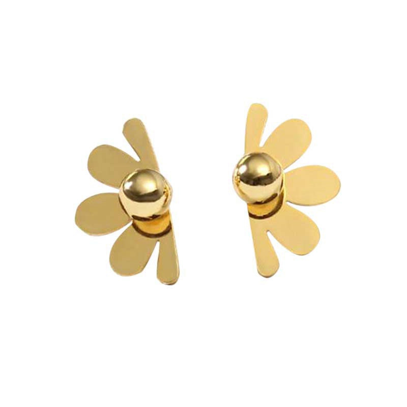 Boucles d'oreilles en métal de fleur de pétal vintage aiguille d'argent
