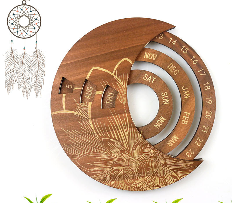 Calendrier mural en bois Calendrier perpétuel rond personnalisé