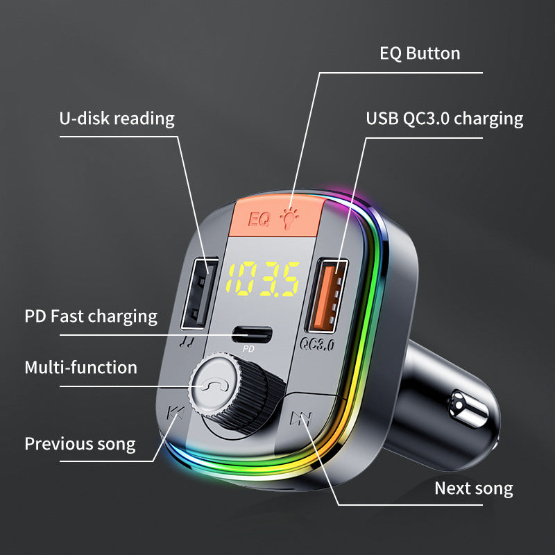 832 Voiture lecteur Mp3 coloré atmosphère respirante mains libres voiture Bluetooth Qc3.0 voiture