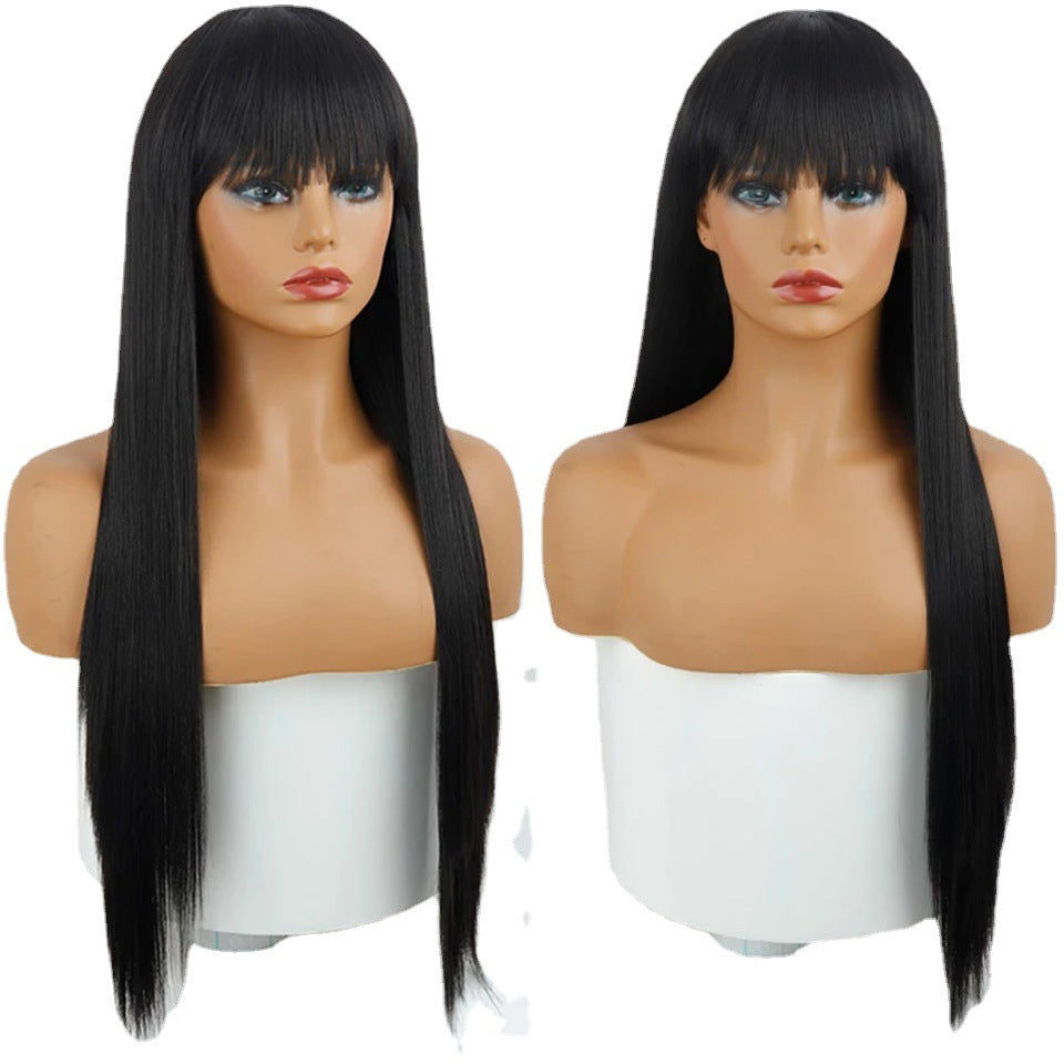Célébrité nette Femelle Long Cheveux Air Bangs Noir Long Droit Naturel Européen Et américain