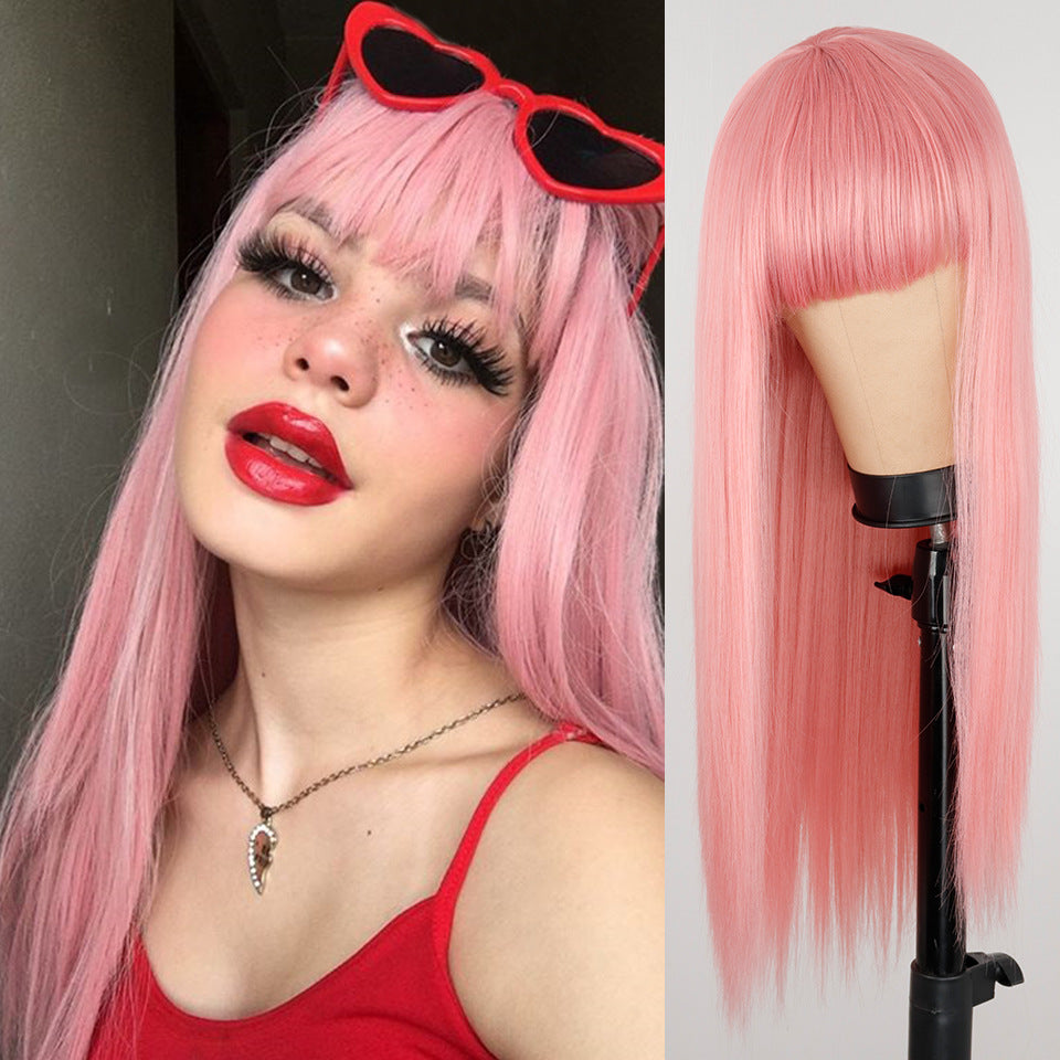 Célébrité nette Femelle Long Cheveux Air Bangs Noir Long Droit Naturel Européen Et américain
