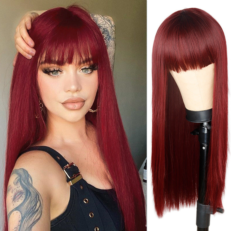 Célébrité nette Femelle Long Cheveux Air Bangs Noir Long Droit Naturel Européen Et américain