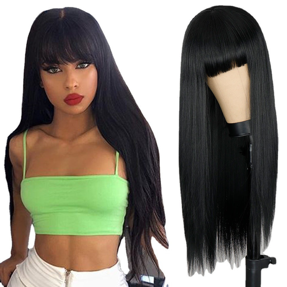 Célébrité nette Femelle Long Cheveux Air Bangs Noir Long Droit Naturel Européen Et américain