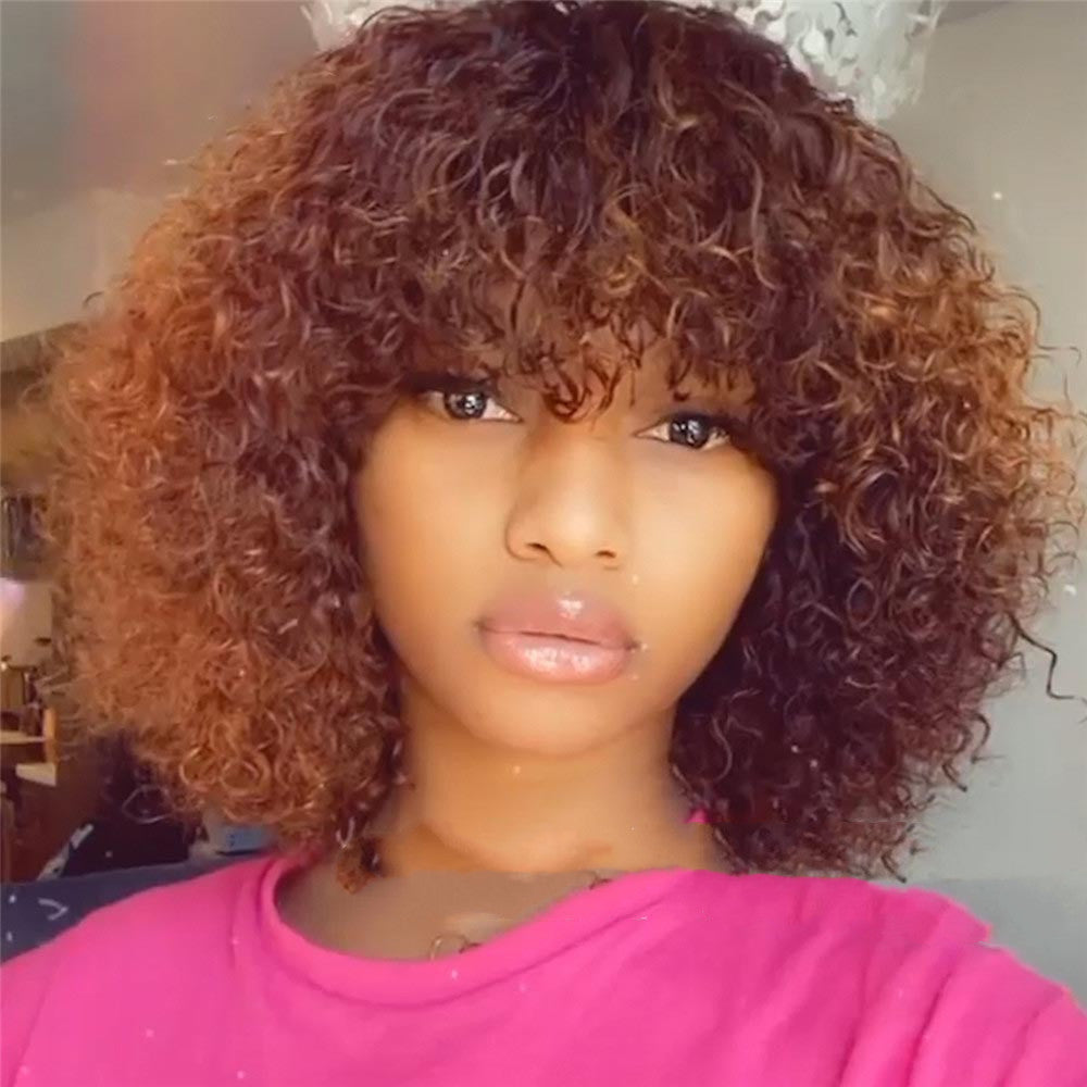 Femmes Noir Africain Petit Curly Court Perruque cheveux bouclés Long Perruque cheveux bouclés Court