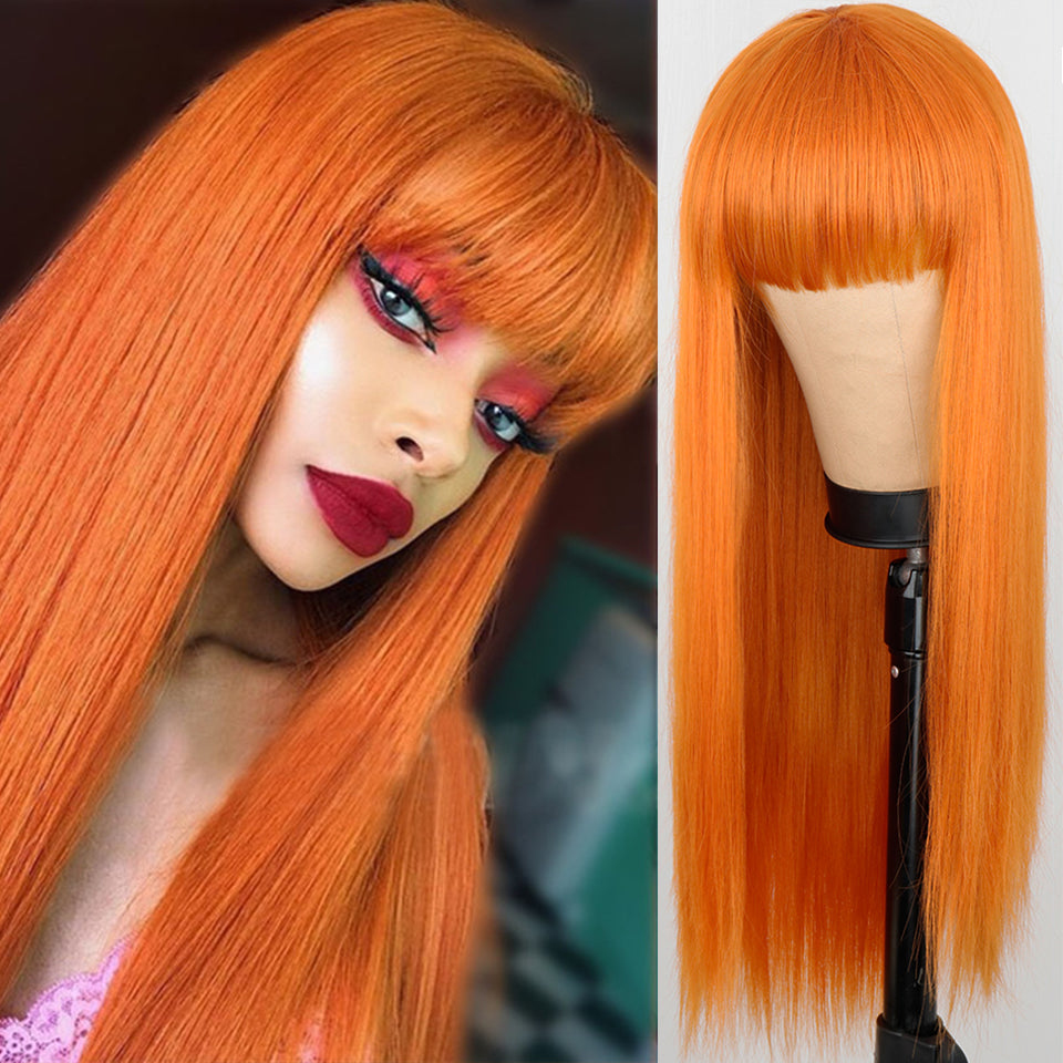 Perruque orange Femme Long cheveux droit teint Long cheveux Synthétique