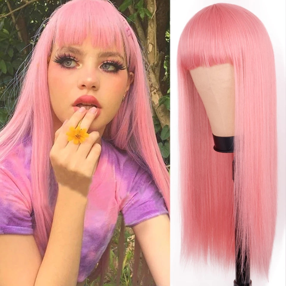 Perruque orange Femme Long cheveux droit teint Long cheveux Synthétique