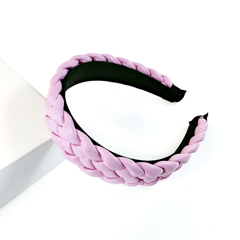 Bandeau en cuir rouge net tressé en cuir teint en candy épingle à cheveux pressé Pu bandeau pour