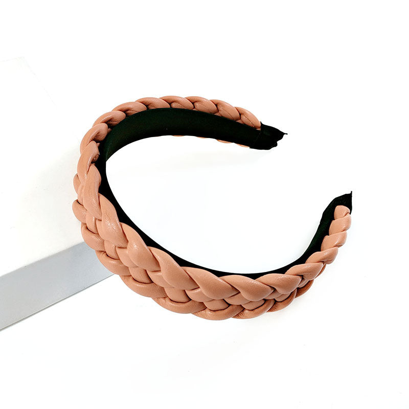 Bandeau en cuir rouge net tressé en cuir teint en candy épingle à cheveux pressé Pu bandeau pour