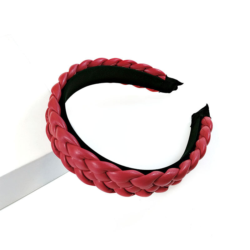 Bandeau en cuir rouge net tressé en cuir teint en candy épingle à cheveux pressé Pu bandeau pour