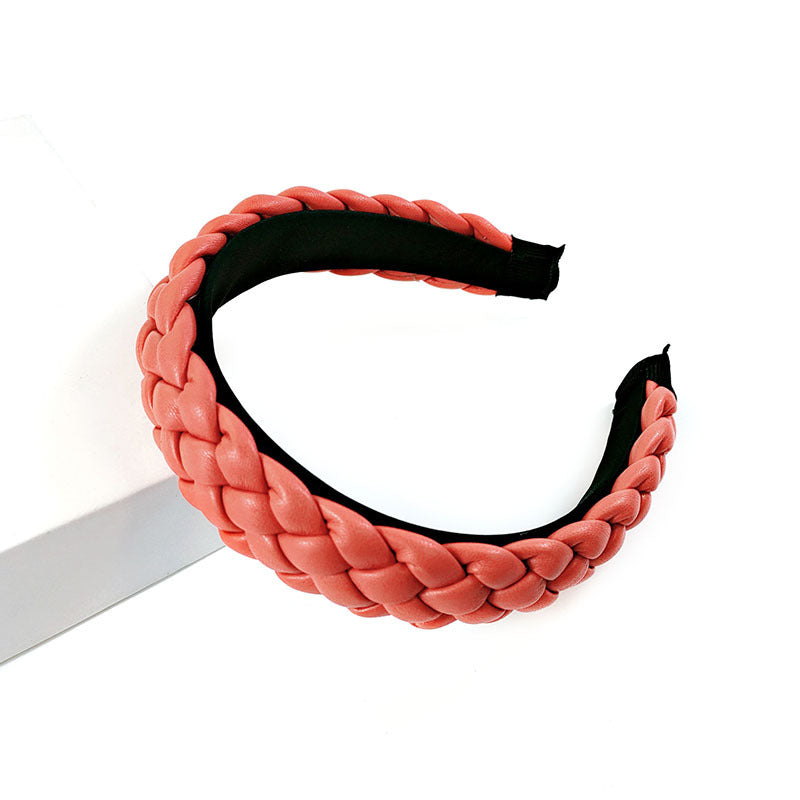 Bandeau en cuir rouge net tressé en cuir teint en candy épingle à cheveux pressé Pu bandeau pour