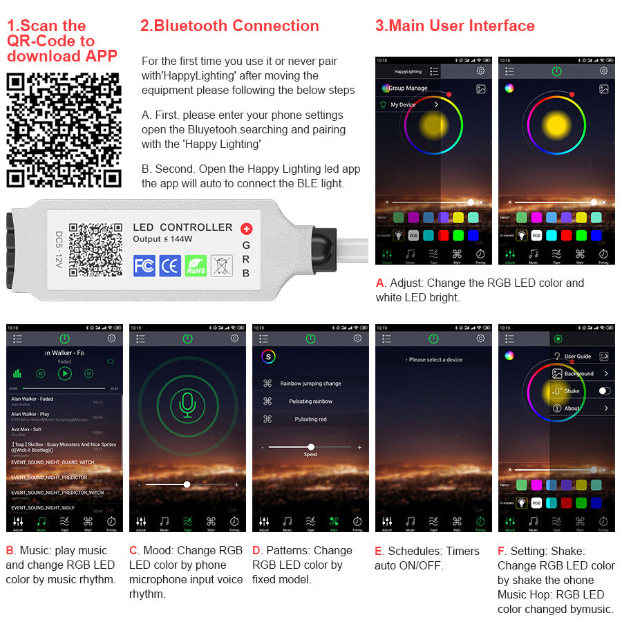 Contrôleur 24 clés Mini Bluetooth Dc Head Rgb