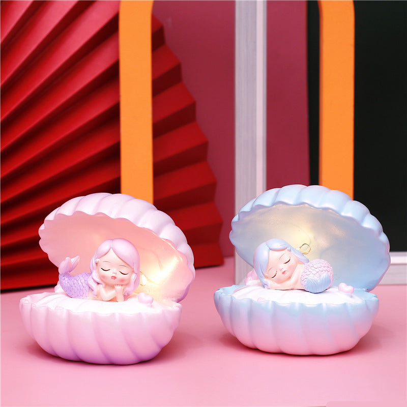 Pearlescent Sirène Star Lampe Ins Girl Dream Shell Lampe Fairy Décoration Night Light résine