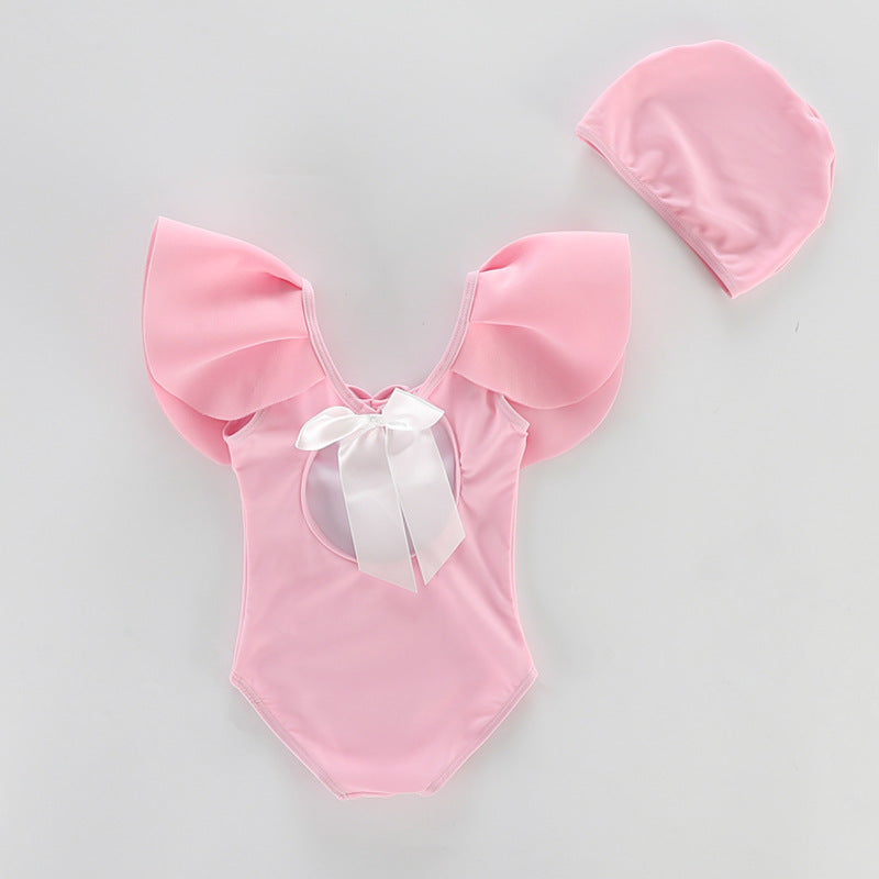 Lotus Leaf Flying Sleeves Open Back Maillot de bain simple pour les filles
