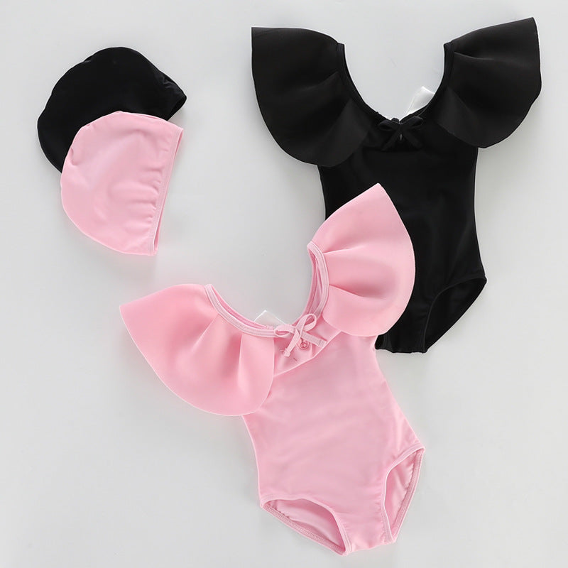 Lotus Leaf Flying Sleeves Open Back Maillot de bain simple pour les filles