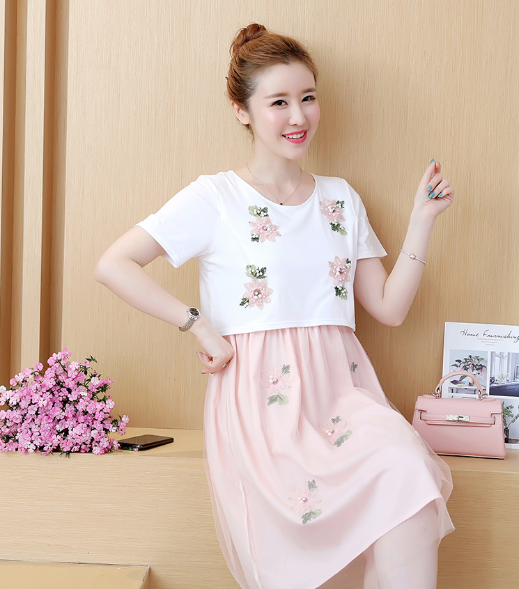 Été Coréen Mode Mid-Length Faux à manches courtes deux pièces Allaitement Plus Dres de taille