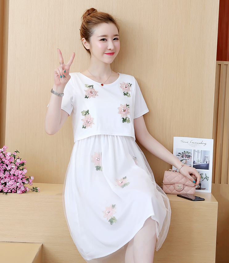 Été Coréen Mode Mid-Length Faux à manches courtes deux pièces Allaitement Plus Dres de taille