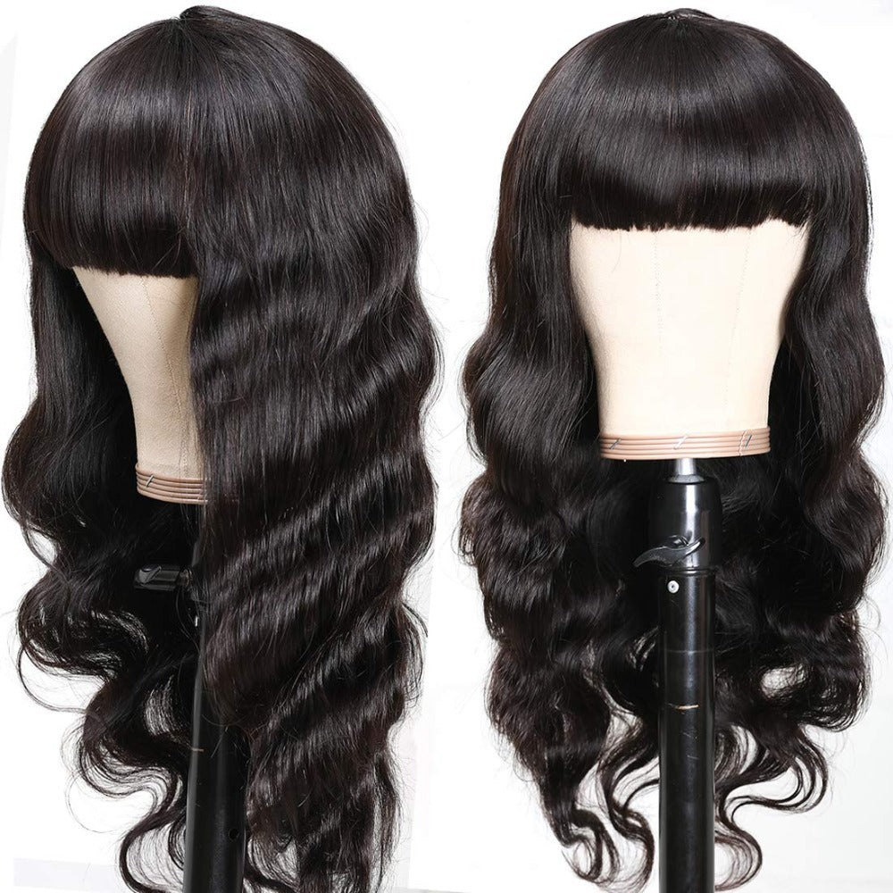 Vrai Cheveux Tête de corps Perruque avec Bangs véritable coiffure avec bangs