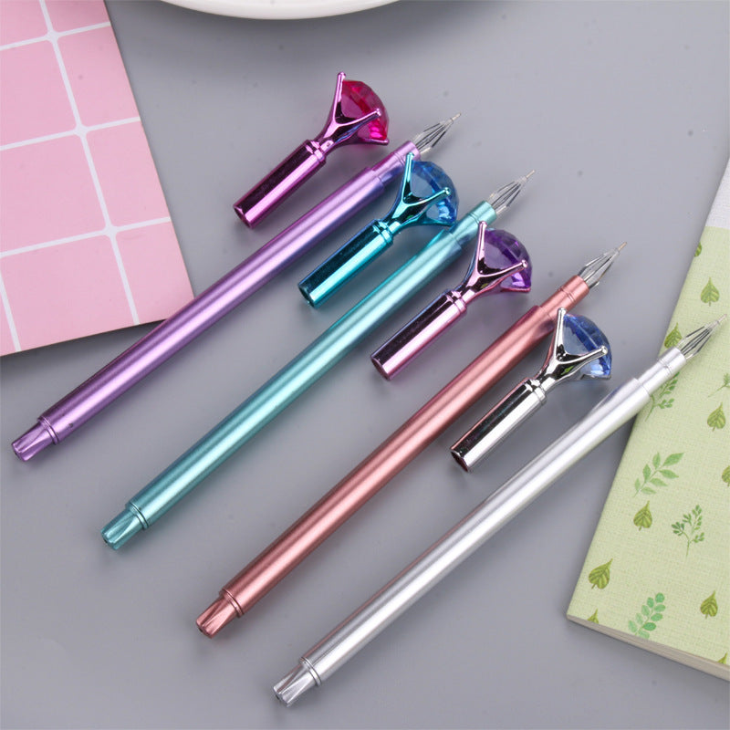 Petit stylo à gel diamanté frais et métallisé, stylo noir à pointe diamantée multicolore, stylo à note étudiant