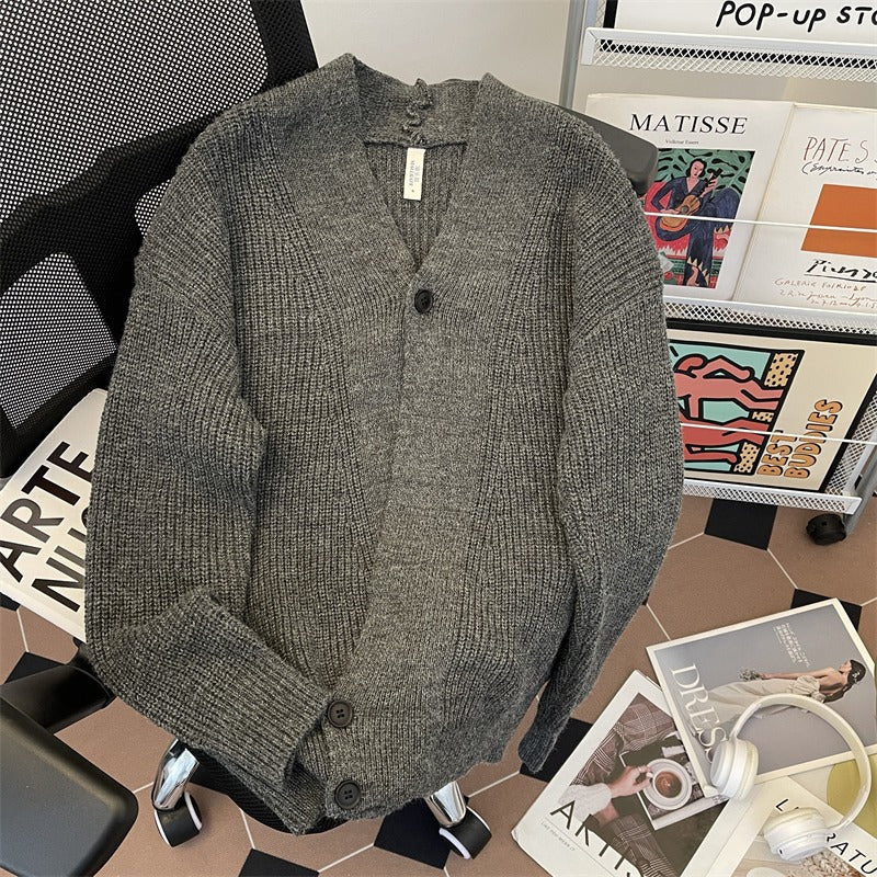 Chandail à col haut pour hommes Style de la haute rue Épaisseur Cardigan à mailles longues