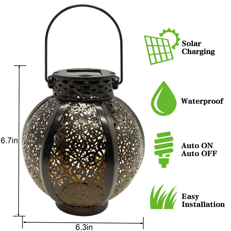 E-Commerce Solar Wrought Lampe de suspension en fer extérieur lampe de jardin imperméable Villa Décoration