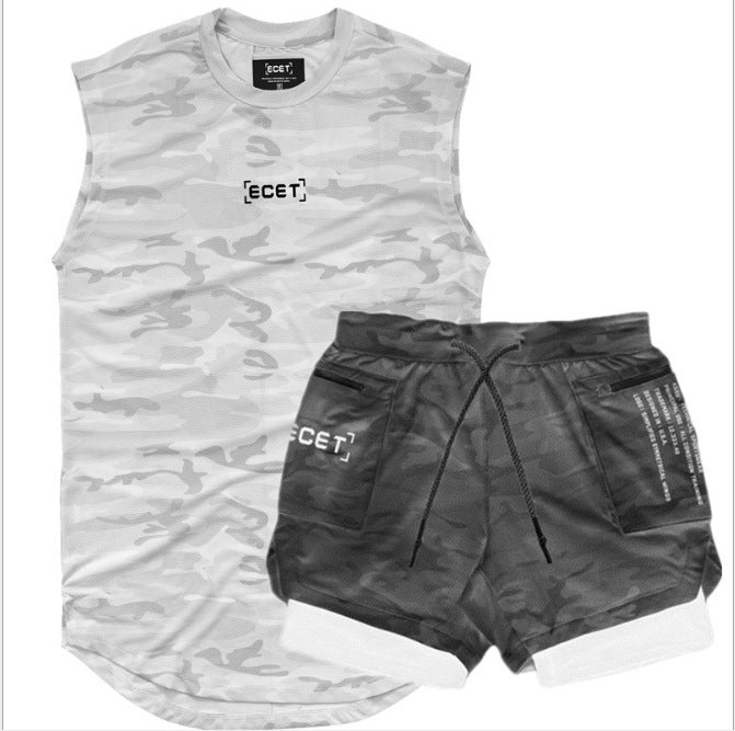 Sport Leisure Suit Muscle Fitness Training Double Layer Shorts Combiné Mesh Breathabl